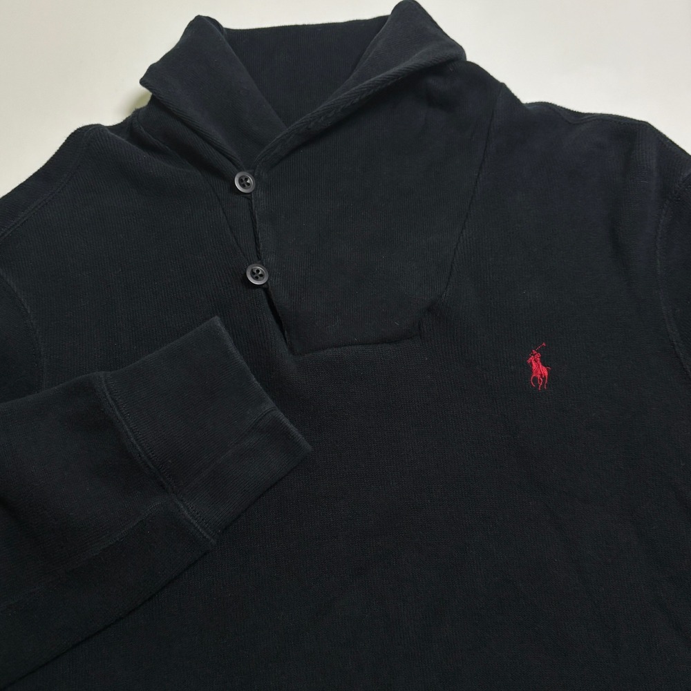Polo Ralph Lauren Knit Shawl Collar Sweater Mens Large Black Cotton Preppy Pony